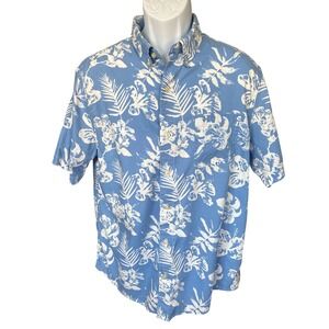 Chaps Go Untucked Blue & White Short Sleeve Button Down Hawaiian Shirt, Large